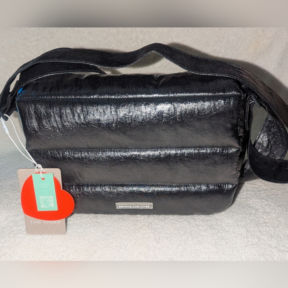 Beyond The Wines Poofy Black Shoulder Bag with Glossy Finish